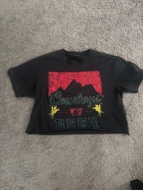 Zutter Black Cowboys Beer Graphic Crop Tee